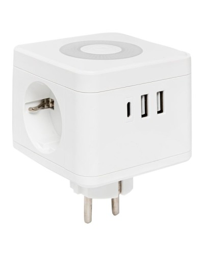 Тройник Куб 2 гнезда 2USB 2,4А+Type C + Ночник. Тройник Куб. EKF в Грозном