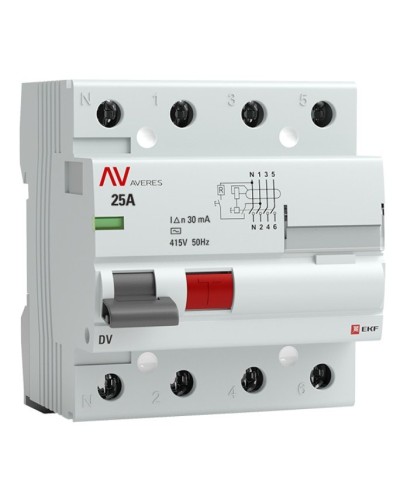 DV 4P 25А/ 30мА (AC)  AVERES (rccb-4-25-30-ac-av). Выключатели дифференциального тока (УЗО). EKF в Грозном