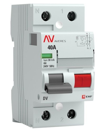 DV 2P 40А/ 30мА (A)  AVERES (rccb-2-40-30-a-av). Выключатели дифференциального тока (УЗО). EKF в Грозном