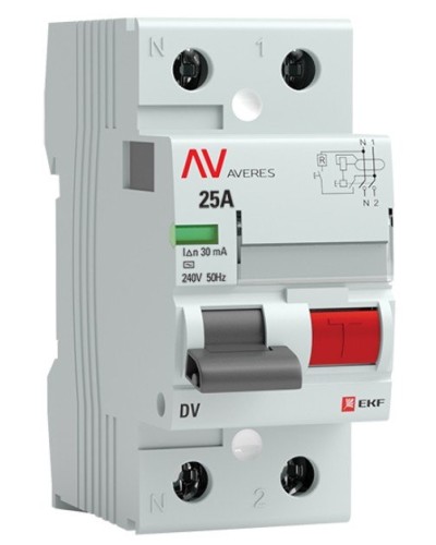 DV 2P 25А/ 30мА (A)  AVERES (rccb-2-25-30-a-av). Выключатели дифференциального тока (УЗО). EKF в Грозном