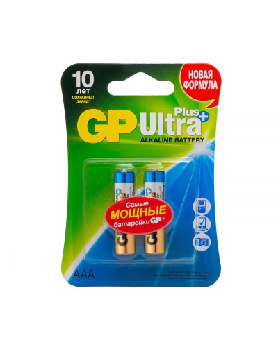 GP Ultra Plus Alkaline 24A AAA (GP 24AUP-2CR2), упак. 2 шт. БЛИСТЕР. Алкалиновые батарейки. GP Batteries в Грозном