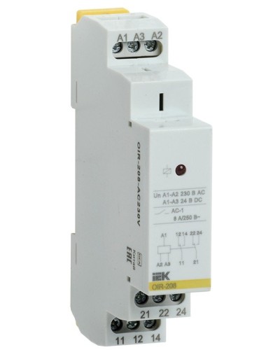 Реле промежуточное модульное OIR 2 контакта 8А 230В AC (OIR-208-AC230V). Реле промежуточное модульное. IEK в Грозном