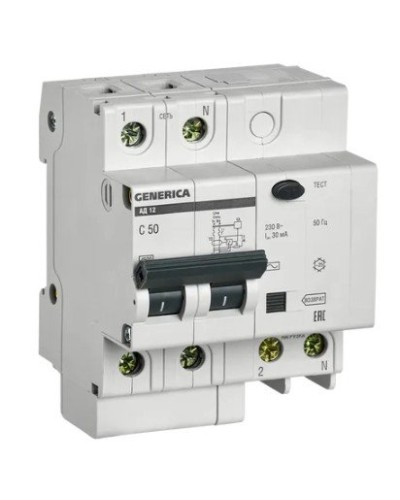 GENERICA АД12 2Р 50А 30мА (MAD15-2-050-C-030). Автоматический выключатель дифференциального тока. IEK в Грозном