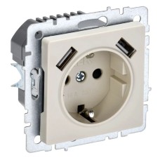 Розетка с з/к с USB A+A 3,1А РЮш10-2-БрКр бежевый BRITE (BR-R14-16-U21-D31-K10). Розетка с заземлением с защитными шторками, 3,1А. IEK