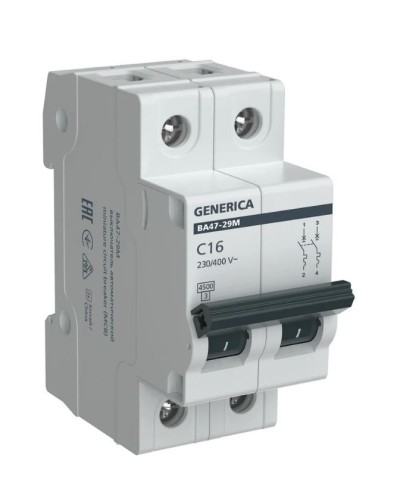 GENERICA ВА47-29М 2P C 16А 4,5кА (MVA21-2-016-C-G). Автоматический выключатель. IEK в Грозном