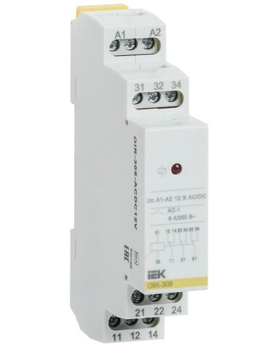 Реле промежуточное модульное OIR 3 контакта 8А 12В AC/DC (OIR-308-ACDC12V). Реле промежуточное модульное. IEK в Грозном