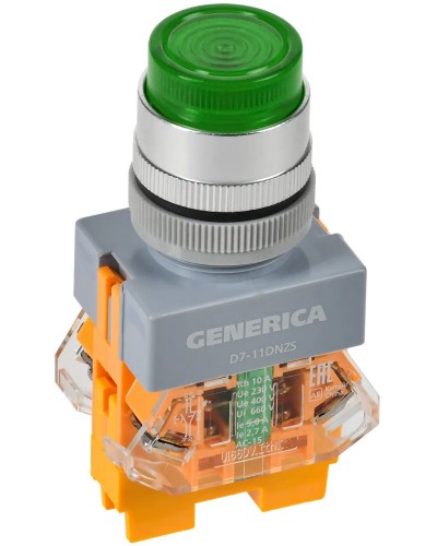 Кнопка D7-11DNZS d=22мм зеленая GENERICA (BBT50-11DNZS-3-11-K06-G). Кнопка управления с подсветкой и фиксацией. IEK в Грозном