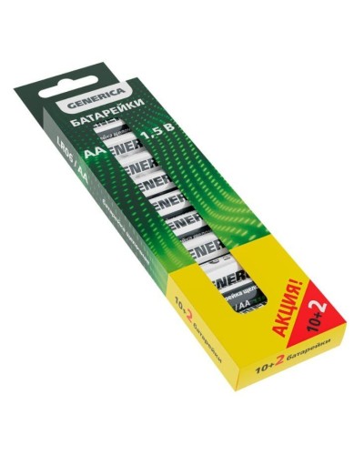 Батарейка Alkaline LR06/AA GENERICA (12 шт) ПРОМО (ABT-LR06-ST-B12-G). Батарейка щелочная. IEK в Грозном