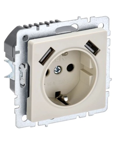 Розетка с з/к с USB A+A 2,1А РЮш10-1-БрКр бежевый BRITE (BR-R14-16-U21-D21-K10). Розетка с заземлением с защитными шторками, 2,1А. IEK в Грозном