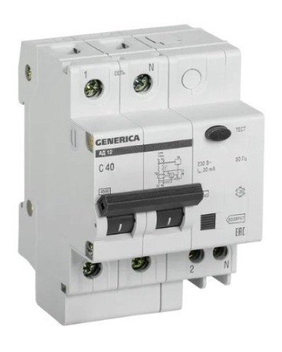 GENERICA АД12 2Р 40А 30мА (MAD15-2-040-C-030). Автоматический выключатель дифференциального тока. IEK в Грозном