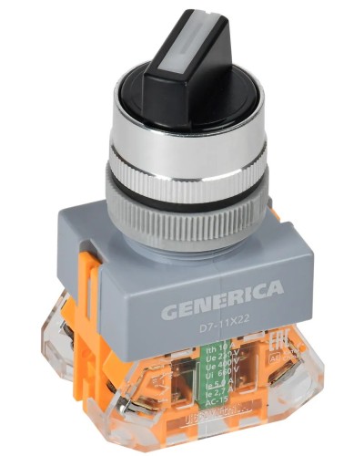 Переключатель D7-11X22 на 2 положения черный GENERICA (BSW50-11X22-3-22-2-K02-G). Переключатель с самовозвратом. IEK в Грозном