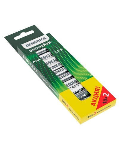 Батарейка Alkaline LR03/AAA GENERICA (12 шт) ПРОМО (ABT-LR03-ST-B12-G). Батарейка щелочная. IEK в Грозном