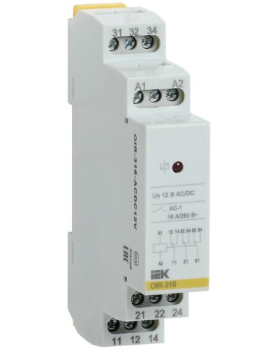 Реле промежуточное модульное OIR 3 контакта 16А 12В AC/DC (OIR-316-ACDC12V). Реле промежуточное модульное. IEK в Грозном