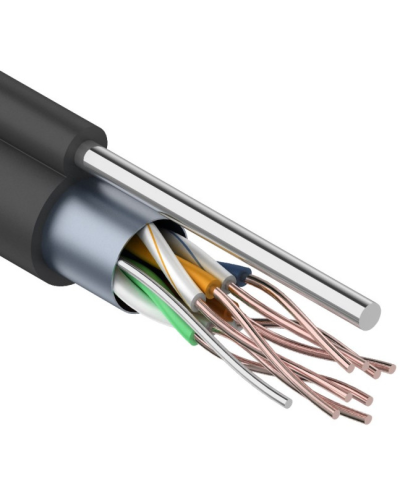 F/UTP, CAT 5e, PE, 4PR, 24AWG, OUTDOOR, SOLID, черный, с тросом, 305м, REXANT (01-0144). Кабель «витая пара» (LAN) для структурированных систем связи. Rexant в Грозном