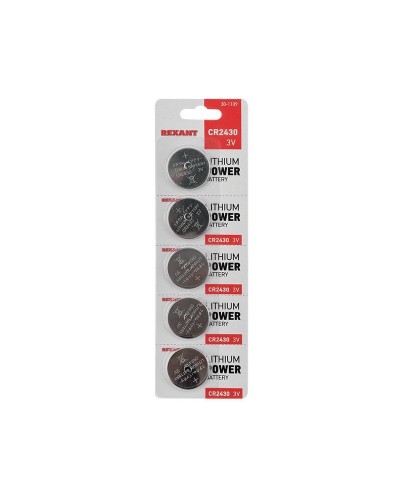Литиевые батарейки CR2430 3 V 300 mAh (30-1109). Элемент питания. Rexant в Грозном