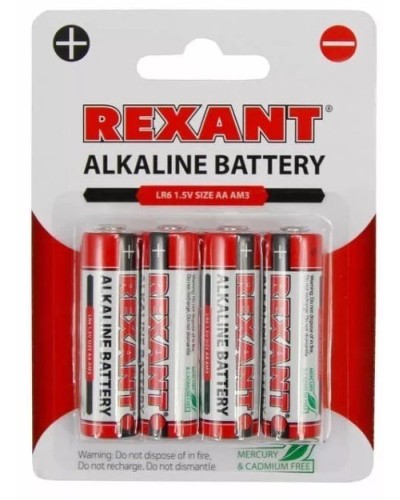 Алкалиновая батарейка AA/LR6 1,5 V 4 шт. блистер REXANT (30-1027). Элемент питания. Rexant в Грозном