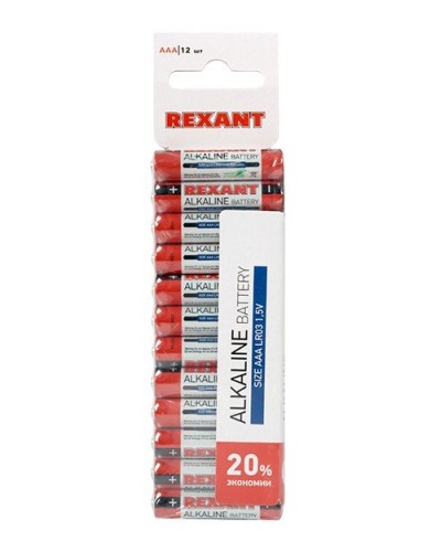 Алкалиновая батарейка AAA/LR03 1,5 V 12 шт. REXANT (30-1011). Элемент питания. Rexant в Грозном