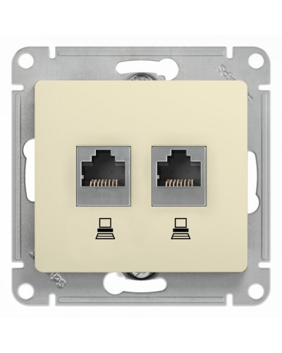 Glossa розетка RJ45+RJ45 2-местная, кат. 5Е, скрытой установки, механизм, бежевый (GSL000285KK). Розетка компьютерная. Systeme Electric в Грозном