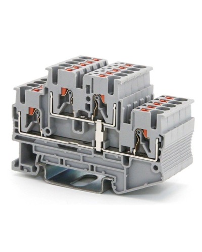 Клемма двухуровневая, зажим push-in, 2.5 кв.мм, серая (VPRTT-2.5-PV-GY). Клемма проходная, 4 точки подключения, уровни соединены перемычкой. ДКС в Грозном