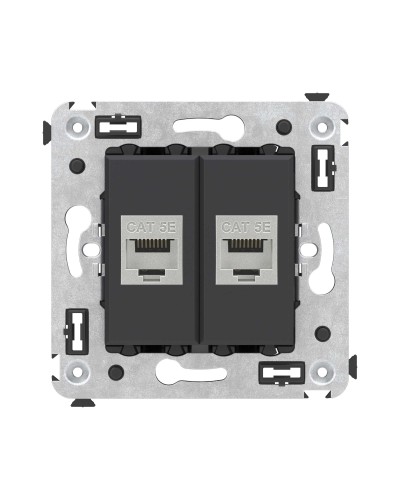 Розетка RJ-45 в стену, кат.6E, Avanti, двойная, черная матовая (4412764). Розетка компьютерная. ДКС в Грозном