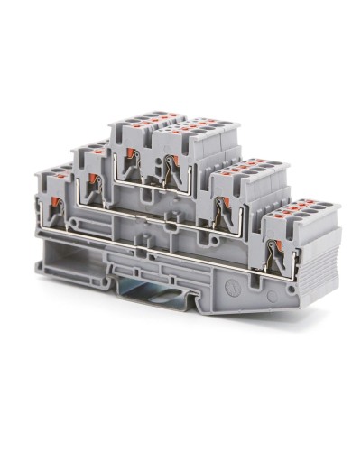Клемма трехуровневая, зажим push-in, 2.5 кв.мм, серая (VPR-2.5-3L-GY). Клемма проходная, 6 точки подключения. ДКС в Грозном