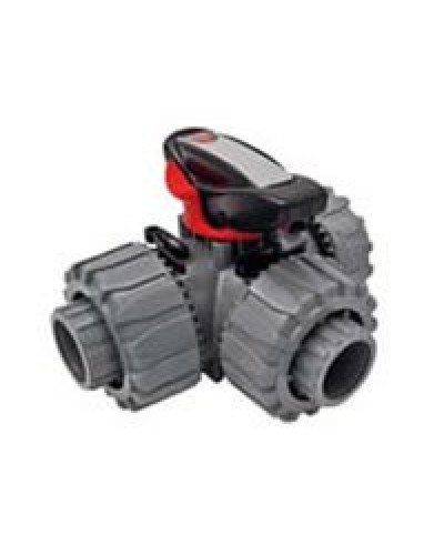 Ecoplast Кран шаровой трехходовой ПВХ D25 (уплотнение TPV, остальное EPDM) с муфтовым окончанием (49448). Кран шаровой, с муфтовым окончанием. Экопласт в Грозном