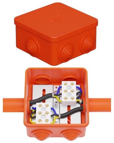 Коробка JBS080 85х85х50, 6 вых., 3P (0,15-10,0 мм²) (43301HF). Коробка монтажная, огнестойкая, без галогена. Экопласт в Грозном