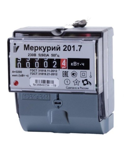 Меркурий 201.7 1ф 5-60А 1 класс точности, 1 тариф (00000032680). Счетчик электроэнергии. Инкотекс в Грозном
